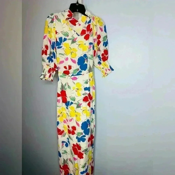 RIXO NWOT White Multi-Floral Mock-Neck Cascade Ruffle Maxi Dress Size 0 - Picture 6 of 7